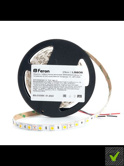 Cветодиодная LED лента Feron LS606, 60SMD(5050)/м 14.4Вт/м  IP20 12V 6500К
