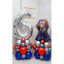 КОМПОЗИЦИЯ ИЗ ШАРОВ "ЦИФРА НА СТОЙКЕ И Оптимус Прайм"