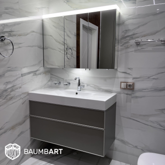 Тумба под раковину ЭММА 2В серая с фасадами с окантовкой