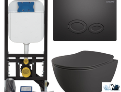 Creavit Set Free Antrasit Mat - Комплект 5 в 1, Инсталляция и подвесной унитаз цвета Антрацит