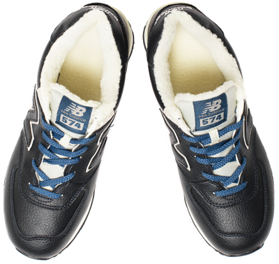 New Balance 574 Black Blue Leather с мехом