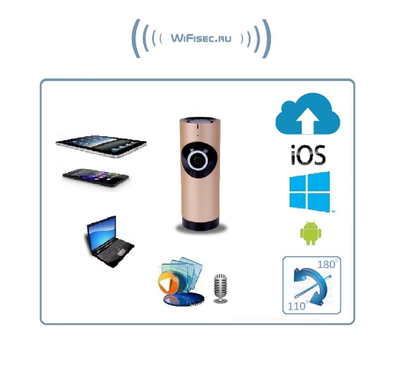 Видеоняня /WiFi IP видеокамера панорамная 180*110*  с DVR (fishR_v2), HD (360EyeS)
