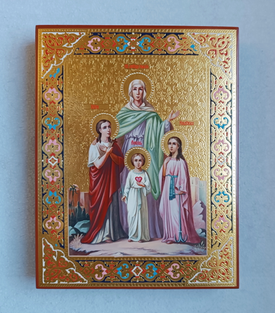 Вера, Надежда, Любовь и матерь их София. Рукописная икона 22х28см.