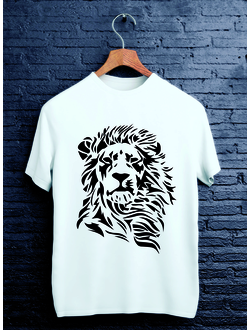 Печать на белой майке Лев