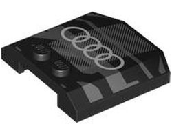 Wedge 4 x 4 x 2/3 Triple Curved with White Audi Logo on Dark Bluish Gray and Silver Stripes Pattern, Black (45677pb158 6472248)