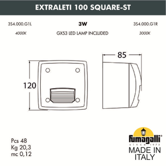 Светильник для ступеней Fumagalli EXTRALETI 100 SQUARE-ST 3S4.000.000