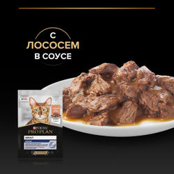 Pro Plan (ПроПлан)  Indoor Влажный корм для взрослых кошек живущих дома, Лосось в соусе, 85 г