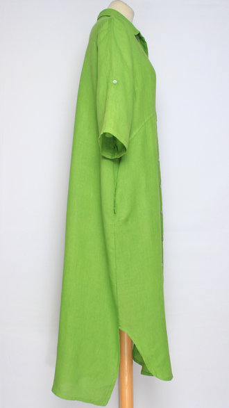 ПЛАТЬЕ РУБАШКА БОХО ЛЬНЯНОЕ "КЛАССИКА с карманами" т.синее, кофе, яблоко, салат до  р.50