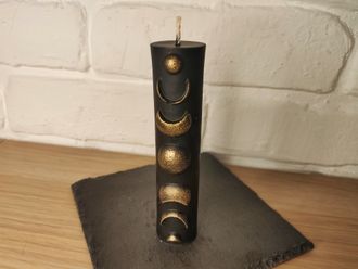 Свеча "Лунная" черная с золотом, 1 шт., 3 x 13 см