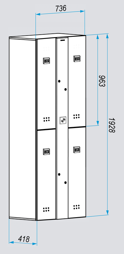 БЛОКИ КОЛЛЕКТИВНЫХ ЛОКЕРОВ СЕРИИ «LDL-04N» Блоки из четырех шкафов - локеров для коллективного использования