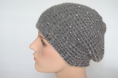 Vizio 6937 берет Италия вязаный серый с пайетками