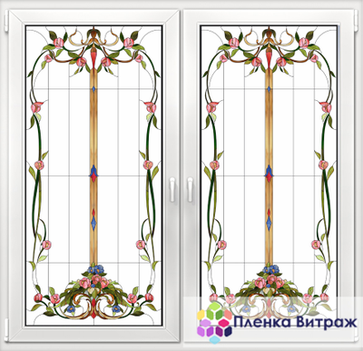 Витражная пленка, витражная пленка самоклеющаяся под заказ,пленочный витраж с цветочным рисунком