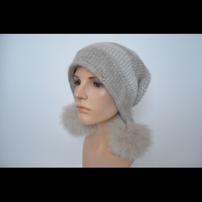 Шапка ушанка Vizio 1609 PP 66  бежевая с помпонами