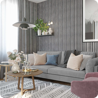 Декоративная стеновая панель Grace 3D RAIL Ясень серый в интерьере