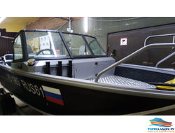 Транспортировочный тент Волжанка 46 с леерами на носу - стекло и дуги тента от Лодка44