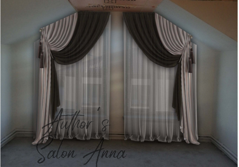 Фото окна с выполненным на нём эскизом штор