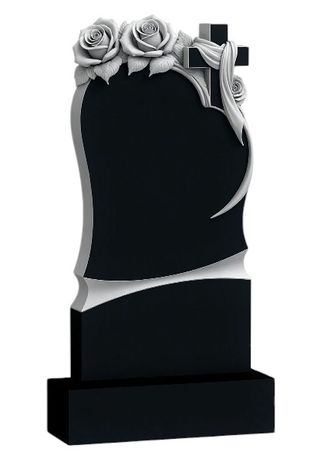 Фигурный гранитный памятник Сердце с розами и крестом