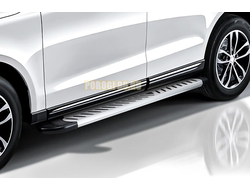 Пороги алюминиевые "Elite Silver" 2100 серебристые Slitkoff для Audi Q7 2010-2015