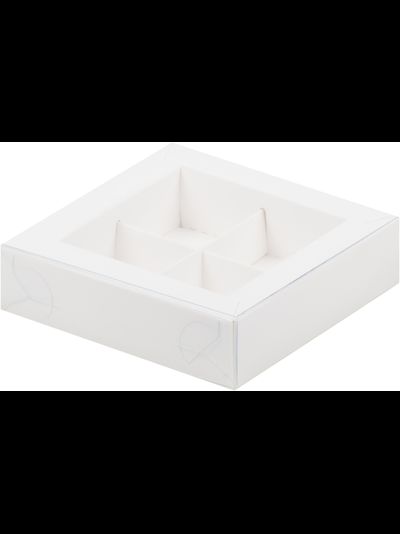 Коробка для 4 конфет с прозр. кр. (белая), 115*115*30мм