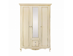Шкаф 3 дверный с зеркалом Неаполь, Ваниль/Патина Золото без структуры дерева