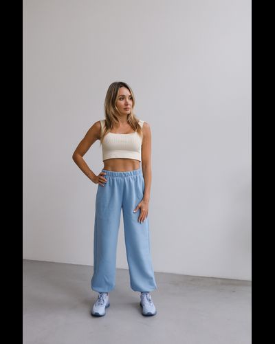 Брюки c манжетами хлопковый велюр (небесный)