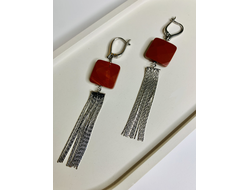 Серьги удлиненные с красной яшмой