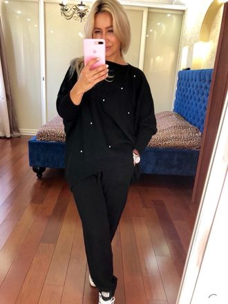 Турецкий теплый спортивный костюм женский большого размера черный из шерсти