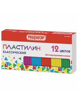 Пластилин классический ПИФАГОР, 12 цветов, 120 г, картонная упаковка, 103678