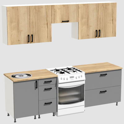 Кухня Эконом 1,8 метра (900х900) Цвет: Дуб Вотан/Базальт