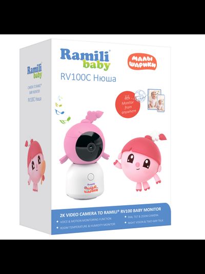 Видеоняня Ramili Baby RV100CNUSHA Нюша, Малышарики, с креплением, Wi-Fi моторизированная видеоняня с креплением, интерком, DVR, 2k (3Mpx)