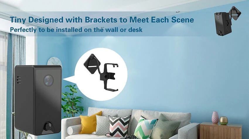 DE-WAI-LS002 Комнатная беспроводная WiFi видеокамера на аккумуляторе с DVR с кронштейном, Full HD
