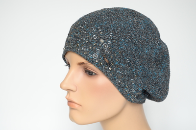 Серый берет весна - осень с голубым люрексом Vizio Италия 7078