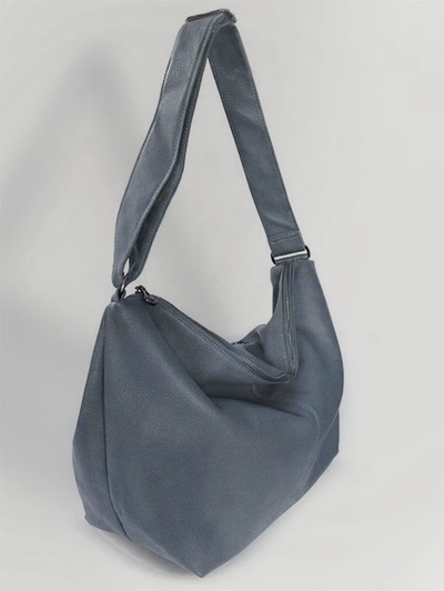 (АРТИКУЛ: 10103/8) СУМКА МЕШОК ЖЕНСКАЯ, БОЛЬШАЯ, НАТУРАЛЬНАЯ КОЖА, СЕРО-ГОЛУБАЯ, ШИРОКИЙ РЕМЕНЬ ЧЕРЕЗ ПЛЕЧО