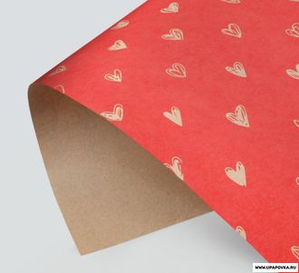Бумага крафтовая «Сердечки» фон красный 50 x 70 см