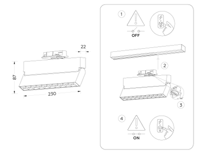 Трековый однофазный светодиодный светильник GL 6817 BK черный LED 12W 3000K 24° 230*22*87