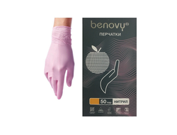 Перчатки нитриловые розовые Benovy, 50 пар