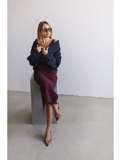 Шерстяной бомбер из твида (темно-синий)