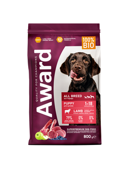 AWARD (Авард) сухой корм для щенков всех пород, Ягненок, Индейка, 800 г