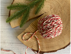 Шпагат х/б красно-белый., клубок  50 м.