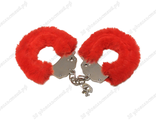 Стальные наручники с мехом Surrender красный