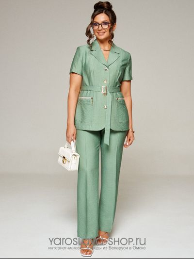 Модель: 6309. Женский льняной костюм мятного цвета