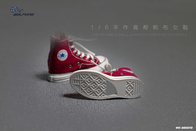 Женские кеды (красные) 1/6 hand-made high-top canvas women's shoes (WK-88007D) - WOLFKING