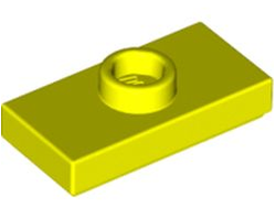 Plate, Modified 1 x 2 with 1 Stud with Groove and Bottom Stud Holder Jumper, Neon Yellow (15573 / 6389819)