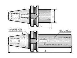 Втулка переходная с хвостовиком 7:24-ВТ45 (MAS403) на КМ1х120мм с отверстием под клин для станков с ЧПУ