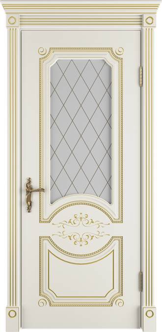 Дверь ПО МИЛАНА (MILANA) IVORY PC, стекло ART CLOUD, эмаль белая, патина