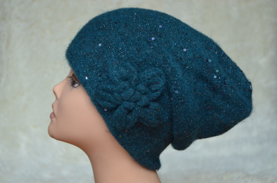 Изумрудная вязаная шапка с пайетками Vizio Италия 5893