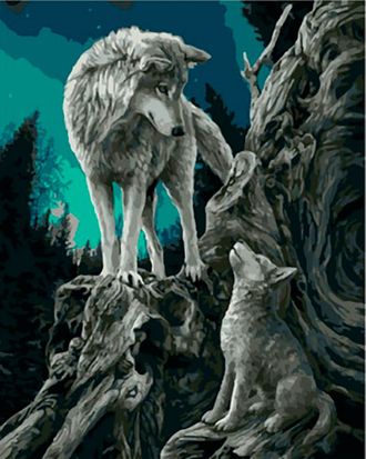 Картина по номерам 40х50 OK 11242 Эксклюзив!!! Волчица и волчонок