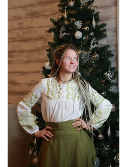 Блузка славянская с вышивкой "Листочки"