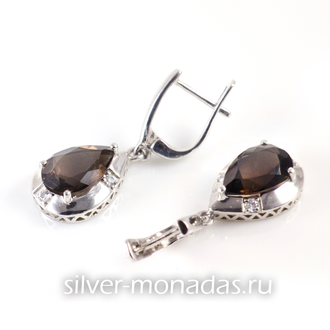 Серьги из серебра 925 пробы с раухтопазами и цирконами