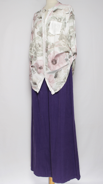 РУБАШКА БОХО "Карман планка пайетки" цветы белая, желтая, фуксия до р.52